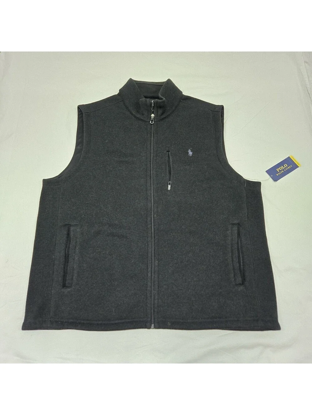 NWT Men's XXL Polo Ralph Lauren Grey Sweater Vest Full-Zip Performance Pockets